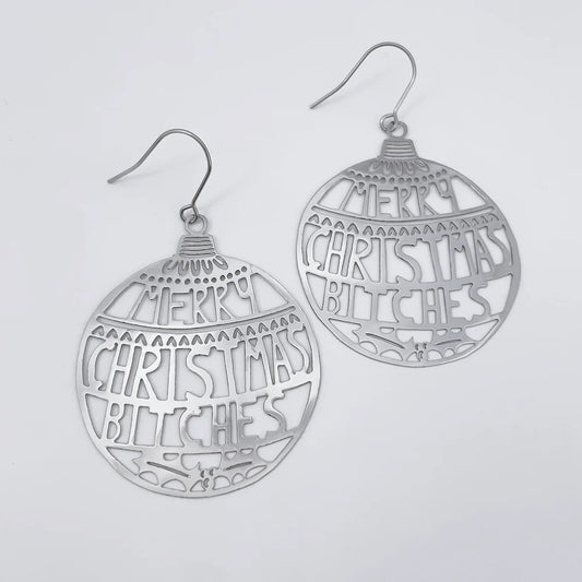 Merry Christmas Bitches Earrings | Silver - gonepottynz