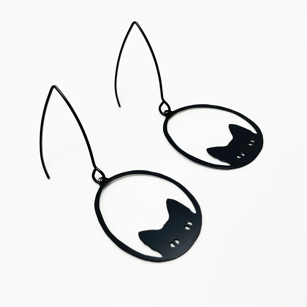 Mini Black Cat Earrings - gonepottynz